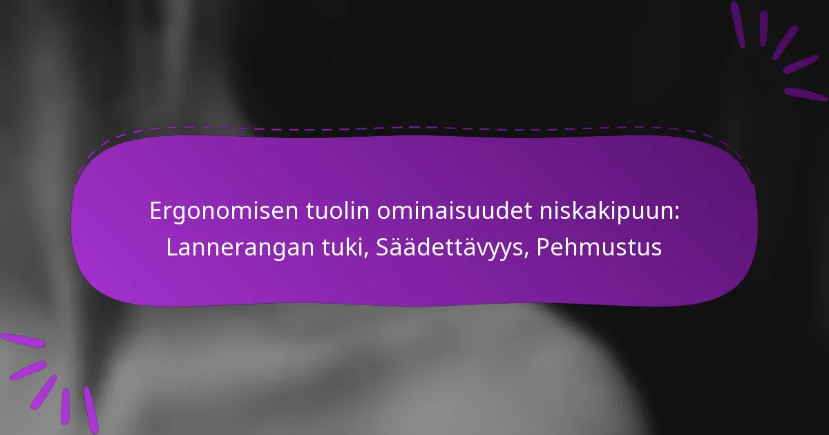 Ergonomisen tuolin ominaisuudet niskakipuun: Lannerangan tuki, Säädettävyys, Pehmustus